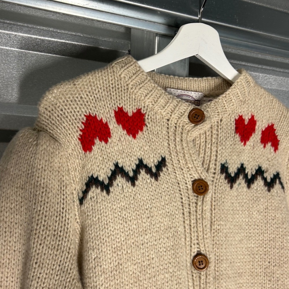 VINTAGE Concepts Susan Bristol Cardigan Womens M Beige Wool Heart Deer Pine Tree - Picture 6 of 14